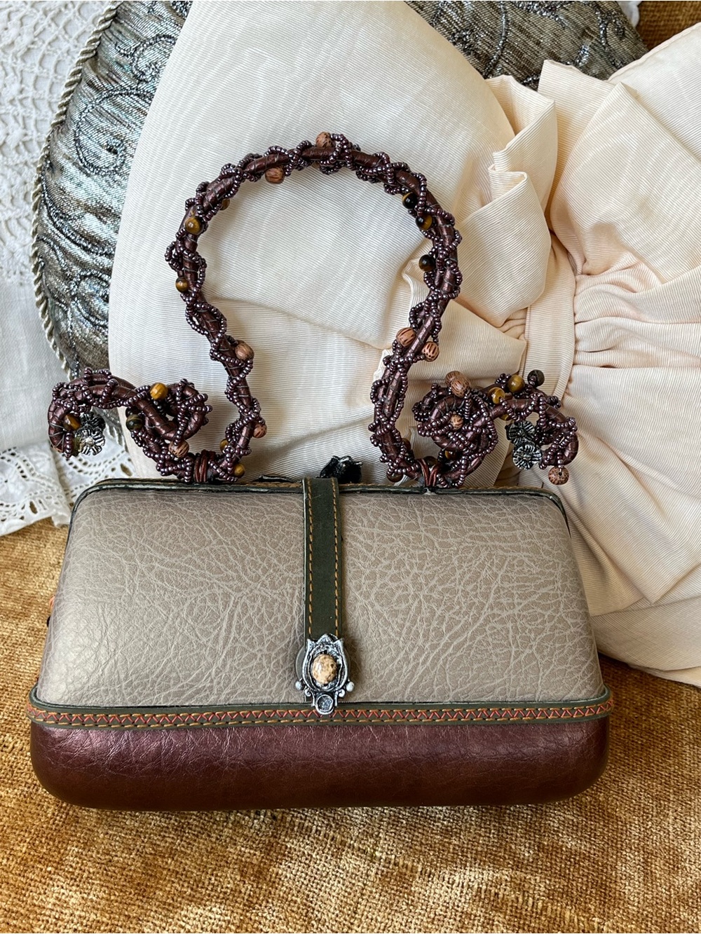 Mary Frances Beaded Vintage Beaded Fringe Hand Bag in Brown, Olive & Copper NWOT - Picture 3 of 9